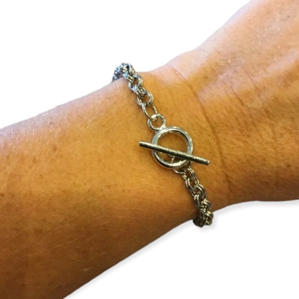Silver Double Round Link Chain Bangle Bracelet NEW